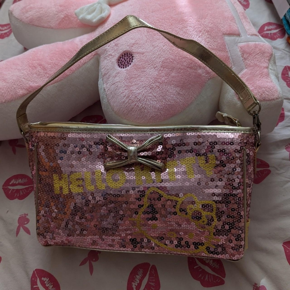 Hello kitty purse bag sequins gold ish yellow ish pink